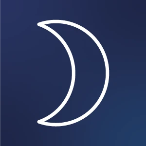 Icono de fondo azul oscuro con el antiguo símbolo de la luna blanca