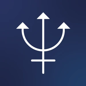 Icono de fondo azul oscuro con símbolo de neptuno blanco antiguo
